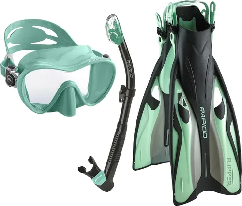Vista 13 de Phantom Aquatics Juego de esnórquel sin marco con máscara de snorkel Negro