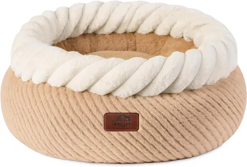 Vista 3 de Hollypet Cama redonda para gatos, camas pequeñas para perros con cojín Avena y blanco
