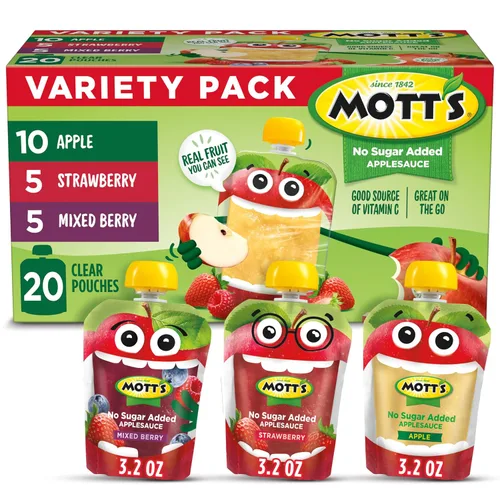 Vista 20 de Mott's Puré de manzana y canela, bolsas transparentes de 3.2 onzas, paquete de 20