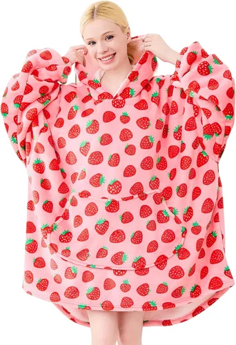 Vista 26 de Moinlizy - Sudadera con capucha tipo manta extragrande, portátil con capucha y bolsillo, de grueso sherpa, para mujeres y hombres adultos