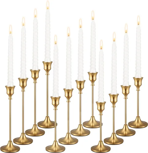 Vista 9 de Candelabros dorados – Juego de 3 portavelas de latón dorado para decoración de mesa, repisa, boda, comedor, fiesta (velas no incluidas)