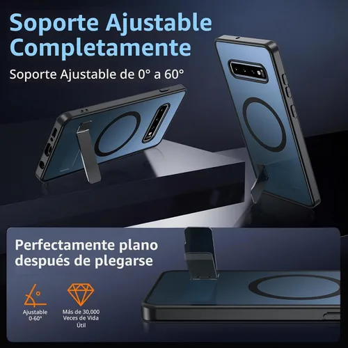 Vista 3 de BESINPO Funda magnética para Samsung Galaxy S10 Plus, [con patada invisible incorporada][grado militar a prueba de golpes] Funda delgada translúcida