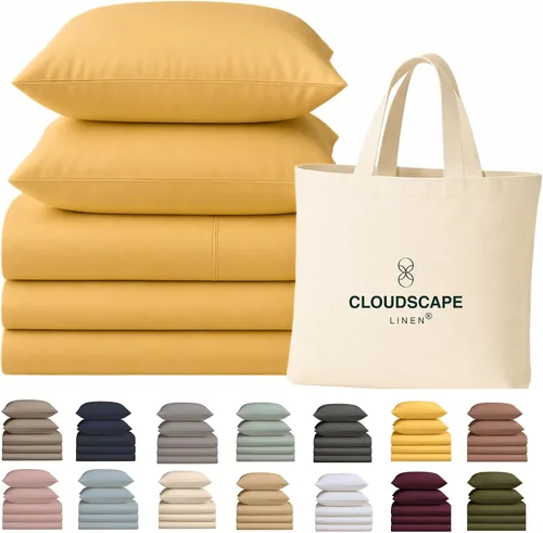 Vista 36 de Cloud Scape Linen - Juego de sábanas de 100% algodón egipcio, tamaño individual, juego de ropa de cama de lujo de 3 piezas, 400 hilos, calidad