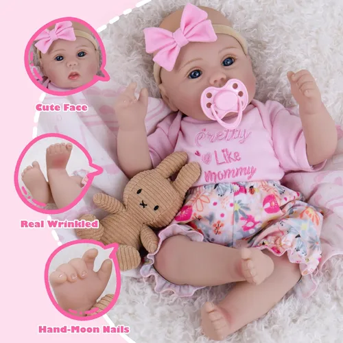 Vista 6 de Milidool Muñecas bebé realistas renacidas para niñas - Muñeca de recién nacida realista de 18 pulgadas, lindo regalo para niños de 3 años