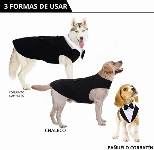 Vista 2 de DORA BRIDAL Esmoquin para perros pequeños, traje de perro y corbatín, traje formal de boda para perros, conjunto de esmoquin y bandana para Negro