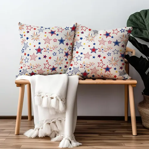 Vista 81 de Juego de 2 fundas de almohada de 16 x 16 pulgadas, diseño patriótico de bandera estadounidense con estrellas para exteriores, estilo casa de campo