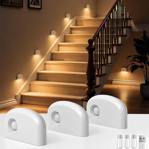 Vista 10 de L LOHAS LED Luz nocturna con sensor de movimiento, luces de escalera para Blanco
