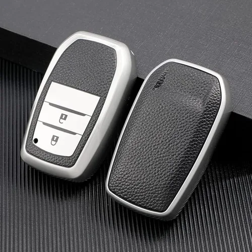 Vista 7 de DOUKI Leather TPU Car Key Cover Case Holder, for Toyota RAV4 Crown Hilux Fortuner Innova Camry Land Cruiser Prado Yaris Corolla 55 50