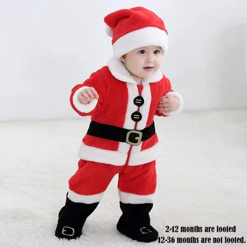Vista 4 de OLLULL Disfraces de Papá Noel para bebé, 4 piezas, unisex, trajes de Navidad para niñas (2-6 meses)