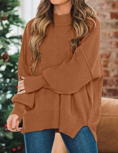 Vista 3 de ZESICA Women's 2024 Fall Casual Long Sleeve Crew Neck Side Slit Oversized Ribbed Knit Pullover Sweater Tops