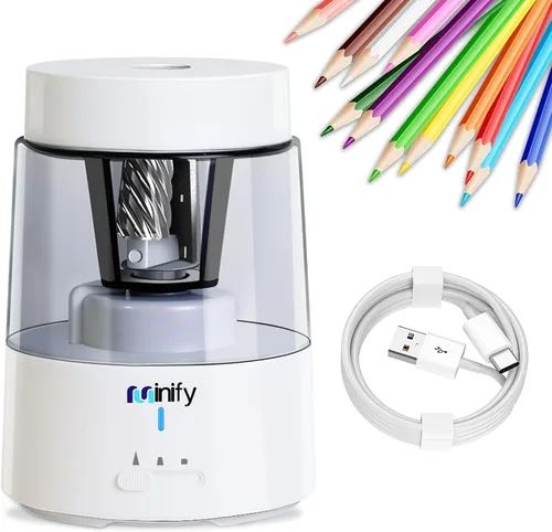 Vista 9 de Sacapuntas eléctrico, sacapuntas de lápiz, hoja resistente recargable con batería, sacapuntas para lápices de colores de 6-8 mm, parada automática
