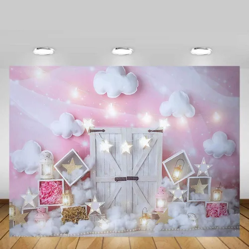 Vista 4 de MEHOFOND Fondo de estudio fotográfico de nube rosa y blanca, accesorios de fondo para cumpleaños, niña, baby shower, decoración de fiesta