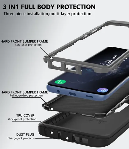 Vista 3 de Funda protectora resistente para Samsung Galaxy S9, a prueba de golpes, resistente a las caídas, Galaxy S9 Csae, 5.8 pulgadas (negro/gris)