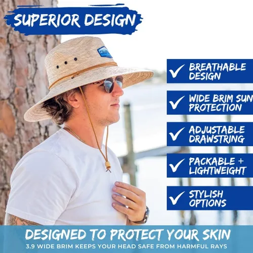 Vista 7 de Qwave Sombrero salvavidas de paja lavable a piedra para hombres y mujeres, sombrero de paja de playa que protege del sol del verano