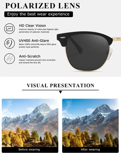 Vista 122 de AEVOGUE Gafas de sol polarizadas para mujeres y hombres semi marco retro gafas de sol AE0369