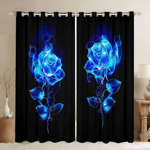 Vista 21 de Feelyou Cortinas de ventana de rosas para decoración de dormitorio, rosas de arco iris, cortinas de ventana florales para parejas, amantes de ramo