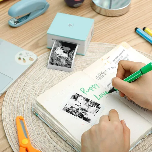 Vista 3 de Phomemo M02 Mini impresora térmica Bluetooth con 3 rollos de papel adhesivo colorido, compatible con iOS + Android para diario de planos, notas