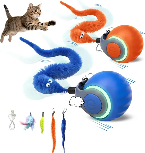 Vista 8 de 1 pelota interactiva de juguete para gatos, cola rápida y cola de gato en movimiento, juguetes interactivos para interiores para aburrimiento, Azul
