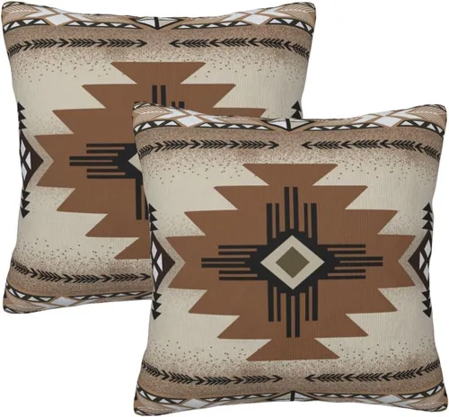 Vista 17 de Juego de 2 fundas de almohada de estilo étnico vintage, estampado geométrico azteca, étnico, tribal, para dormitorio, sala de estar, sofá