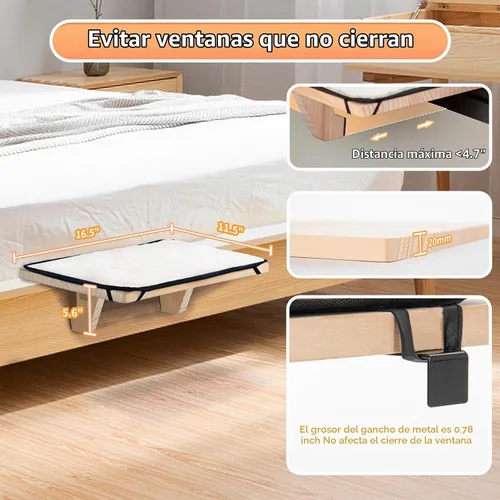 Vista 3 de Percha de Ventana para Gatos Petsfit, Hamaca de Gato de Madera Maciza Natural con Estera de Forro Polar Desmontable, Percha de Ventana Fácil