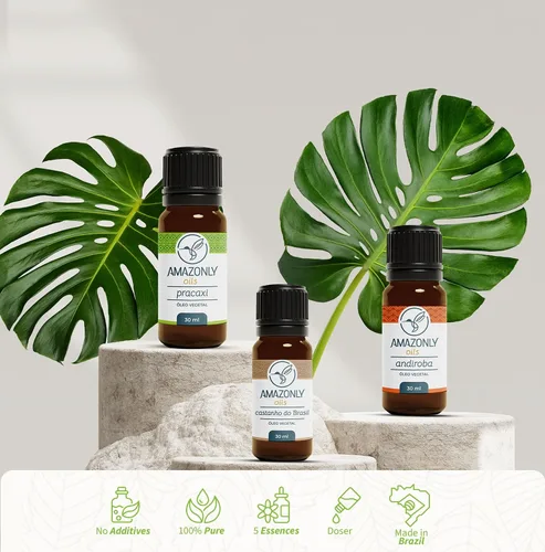 Vista 6 de AMAZONLY Botanic Bliss Collection - Aceite vegetal amazónico de nuez de Brasil, Andiroba y Pracaxi para cabello y piel, paquete de 3
