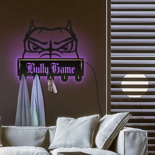 Vista 6 de The Geeky Days Peeking American Bully Head - Estante organizador de llaves con 5 ganchos, moderno organizador de entrada que brilla en la oscuridad
