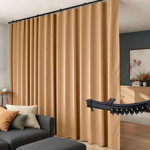 Vista 9 de Cortinas divisoras de habitación con rieles de techo flexibles, cortinas opacas para sala/dormitorio, cortinero de techo, paneles divisores