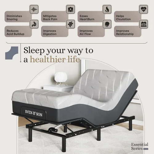 Vista 3 de Sven & Son Essential - Base de cama ajustable tamaño twin XL + colchón de espuma viscoelástica de gel frío de 10 pulgadas, inalámbrica, fácil