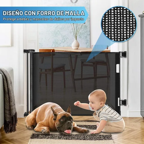 Vista 5 de Puertas retráctiles para bebés para puertas, puerta retráctil para perros de 55 pulgadas de ancho para escaleras, puertas de malla para perros