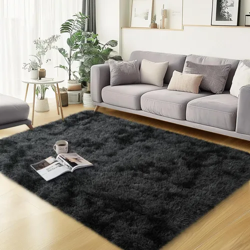 Vista 64 de qulint Alfombra negra para dormitorio, alfombra de área pequeña de 2 x 3 pies para habitación de niños, alfombra suave y mullida para sala de estar