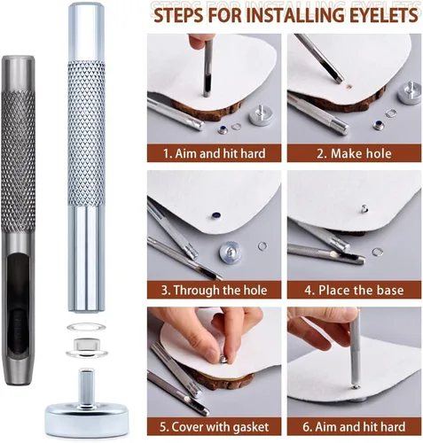 Vista 5 de SEMINI 800 Sets 4 Colors 6mm Grommet Eyelet Kit with Install Tool Kit