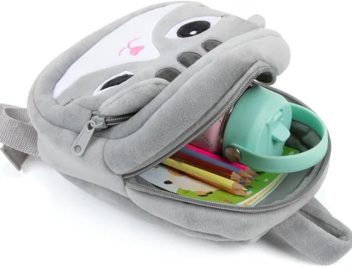 Vista 4 de HONGTEYA Mochila de felpa suave para niños pequeños, Rosado, Cara de gato