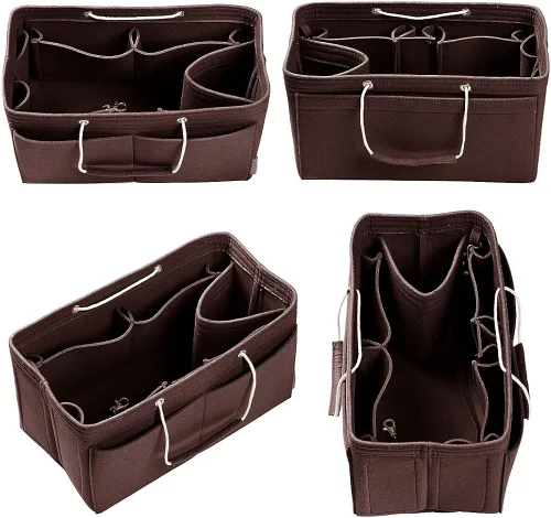 Vista 3 de Organizador de bolso, organizador de bolsos de fieltro con múltiples bolsillos, inserto organizador de bolsos con asas, mediano, grande, XL, Gris