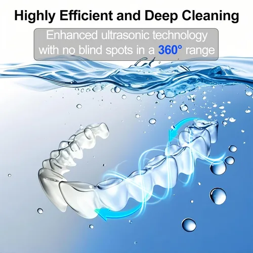 Vista 2 de IPX7 - Máquina limpiadora ultrasónica impermeable de retenedores, diseño dividido para dentaduras y joyas con doble UV-C, 3 modos de temporizador