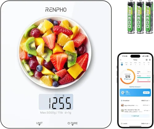Vista 11 de RENPHO Báscula digital de cocina inteligente, báscula de peso de alimentos con calculadora nutricional, báscula de gramos para pérdida de peso, Negro