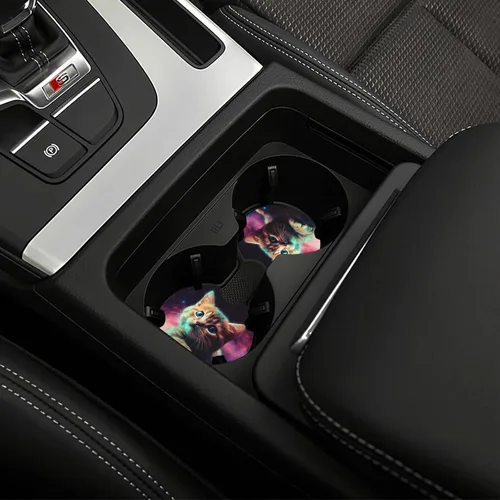 Vista 7 de Portavasos para automóvil con estampado de gato Galaxy para portavasos universales antideslizantes, paquete de 2 soportes para tazas, almohadilla