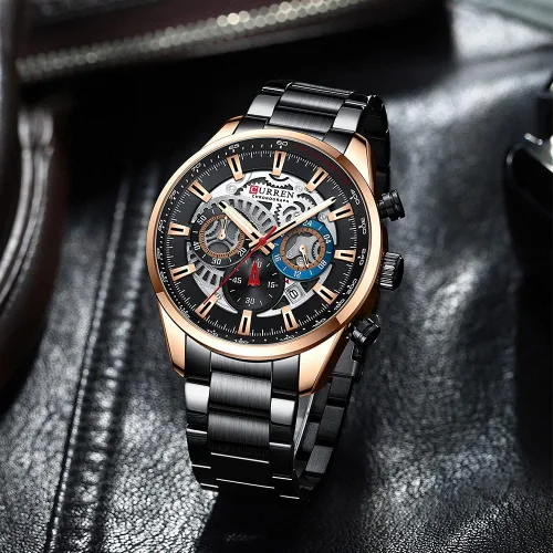 Vista 4 de FANMIS Relojes de lujo para hombre, cronógrafo de negocios, impermeable, de acero inoxidable, analógico, de cuarzo, reloj de pulsera