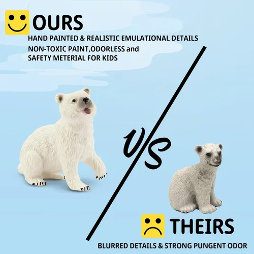 Vista 8 de Toymany 6 figuras de oso polar con cachorro de oso polar, figuras realistas de animales árticos de 2 a 4 pulgadas, juego familiar para Navidad