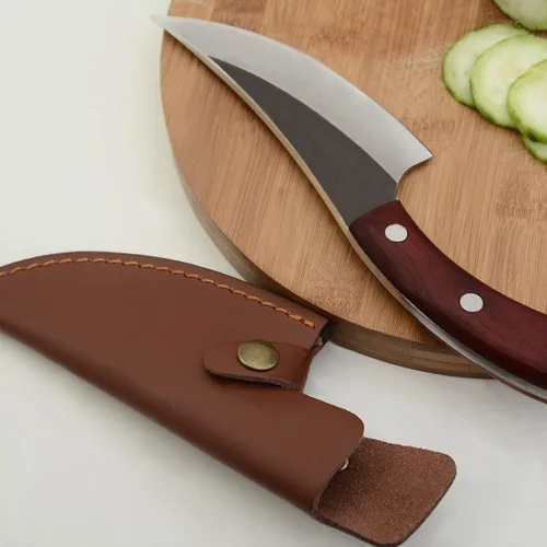 Vista 5 de Lifespace Cuchillo de chef estilo vikingo con mango de madera y funda
