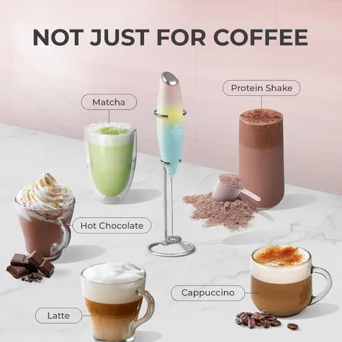 Vista 360 de Zulay Milk Boss Espumador de leche potente manual, hace espuma para latte, batidor para mezclar bebidas, café, miniespumador para capuchino, frappé