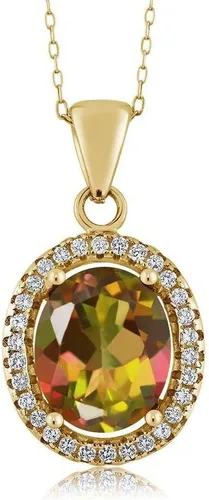 Vista 96 de Gem Stone King Collar con colgante de plata chapada en oro amarillo de 18 quilates de 0.433 x 0.354 in con piedra natal ovalada para mujer