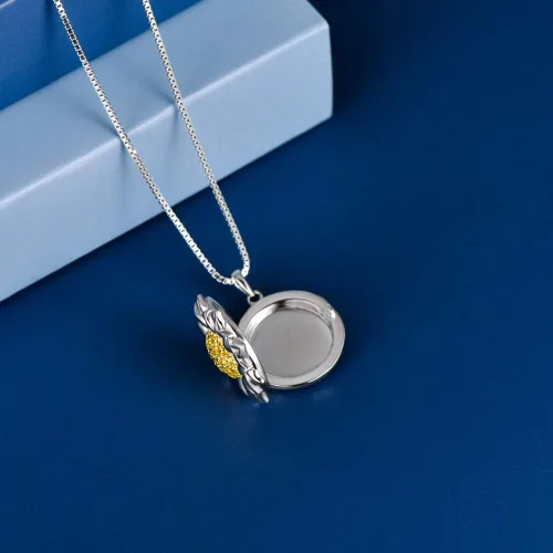 Vista 5 de Sunflower Locket That Hold Pictures 925 Sterling Silver Flower Necklace Sunshine Rose Flower Pendant Necklace for Women
