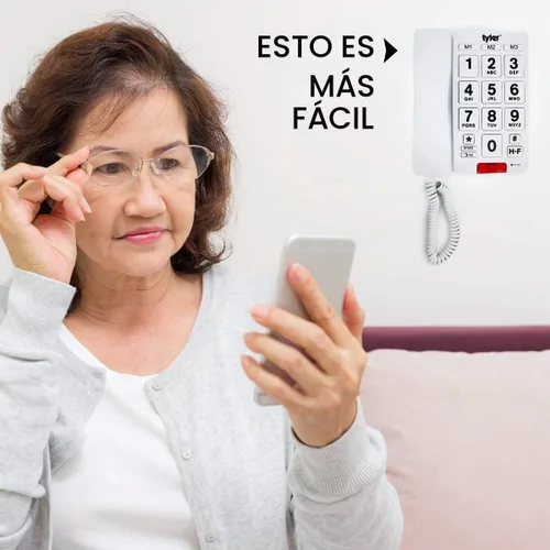 Vista 2 de Tyler TBBP-3-WH Teléfono con cable de botón grande con altavoz para personas mayores y facilidad de uso