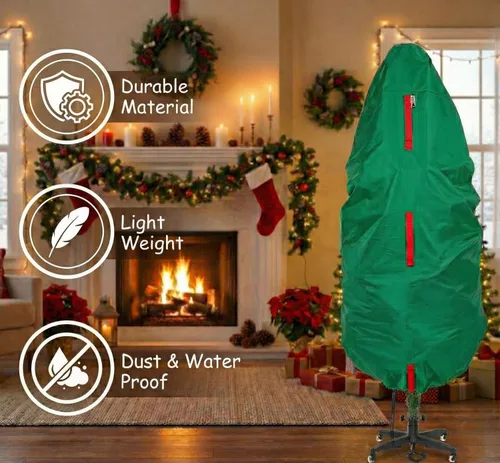 Vista 5 de Bolsa de almacenamiento vertical para árbol de Navidad - Se adapta a árboles artificiales de 7 pies y árboles topiarios de Navidad, cubierta Verde