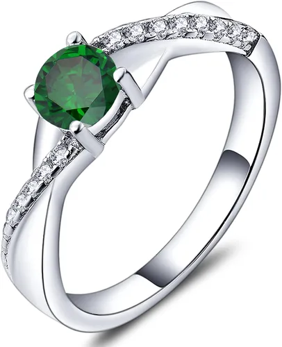 Vista 17 de YL 925, Anillo de compromiso de plata, piedra de nacimiento de corte redondo de 5MM, anillo infinito para mujer 01-Granate-Enero