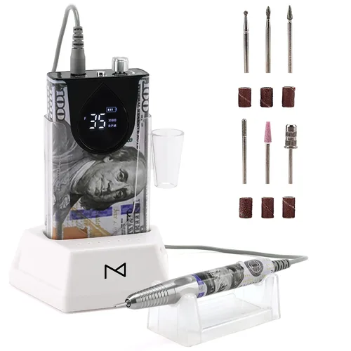 Vista 13 de M Max - Taladro de uñas profesional - Taladro de uñas con motor 2 en 1 sin escobillas - Eléctrico, inalámbrico, carcasa de aleación de aluminio