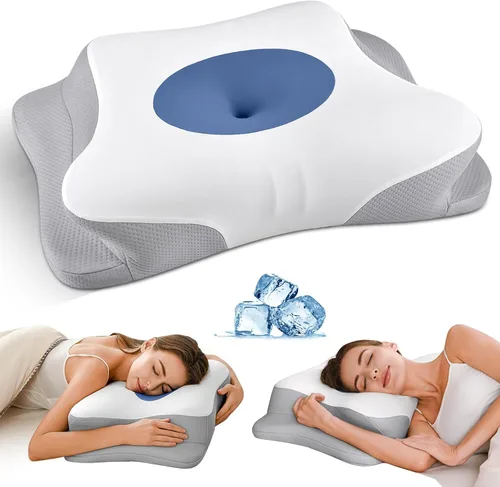 Vista 8 de Almohada cervical para aliviar el dolor de cuello, almohada cervical ergonómica para dormir, almohada ortopédica de contorno lateral para soporte