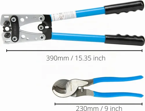 Vista 2 de NEIKO 02039A Juego de Alicates para Crimpar Terminales y Cortador de Cable, Herramienta de Crimpado de Cable de Batería, 8-0 AWG, 6mm - 50mm