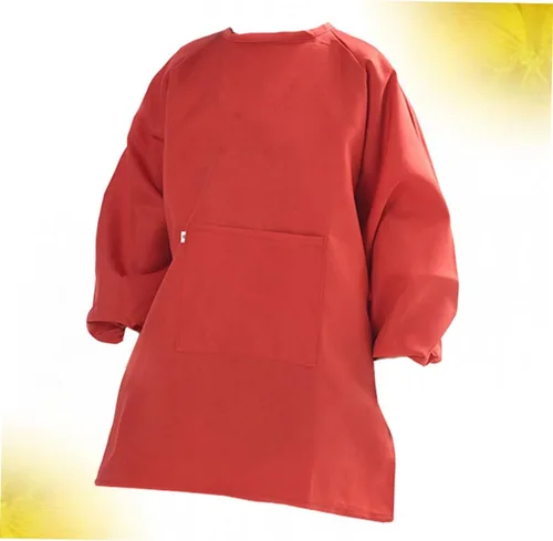 Vista 6 de Long Sleeve Art Smock Apron Red Painting Smock with Adjustable Closure Protective Drawing Coat for Preventing Stains and Watercolor