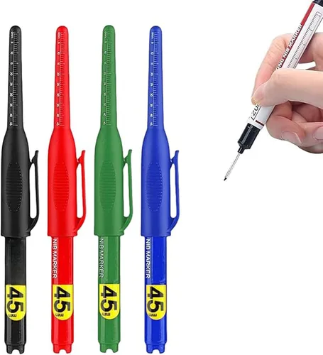 Vista 10 de 5PCS Long Head Deep Hole Markers, 45MM Long Nib Oil Ink Carpenter Pen 45MM Black